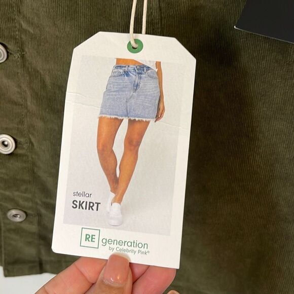 RE Generation By Celebrity Pink Steller Skirt Mini Corduroy Button Size 9/29Oliv - Picture 6 of 8